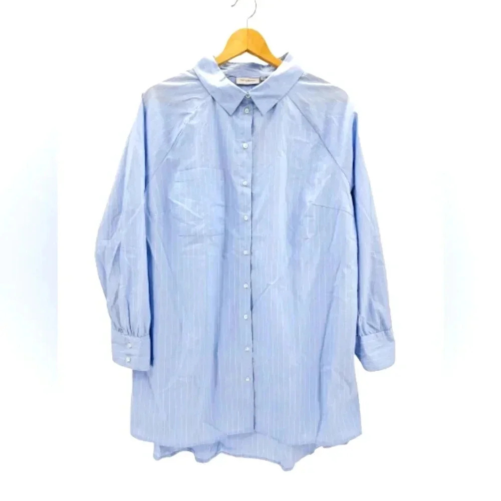 Carnessa L/S Oversized Blue Shirt Dress Striped Tunic Minimalist Plus 14 NWT